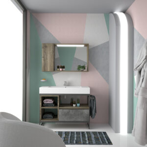alt="Mobile bagno Eisen_E5 moderno con struttura metallica ed effetto cemento"