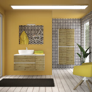 alt="Mobile bagno Nisida_N4 sospeso in rovere naturale con lavabo in appoggio"